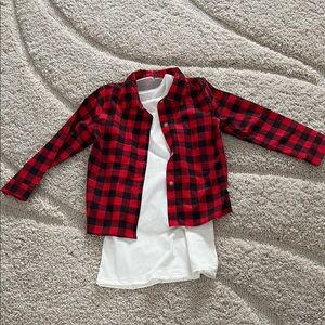 Red Plaid Kids Shirt with White Tee